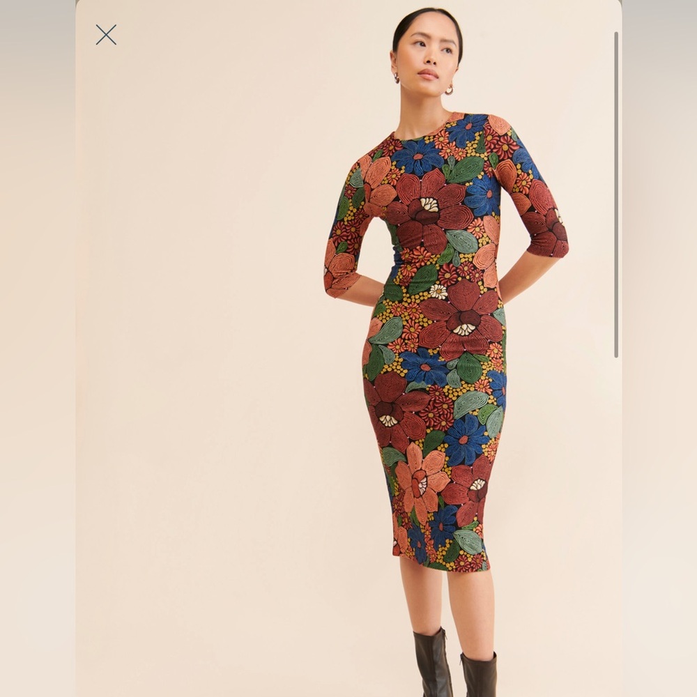 FARM Rio Multicolor Floral Long Sleeve Midi Dress